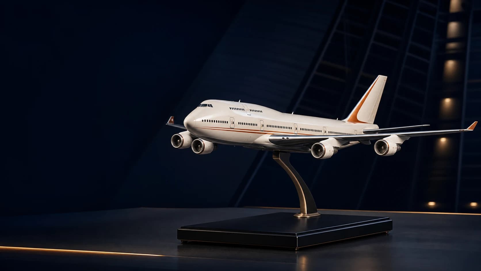 Modelo de avión de colección expuesto sobre una peana
